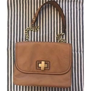 Tan Leather BCBG MAXAZRIA Purse with Gold Accents